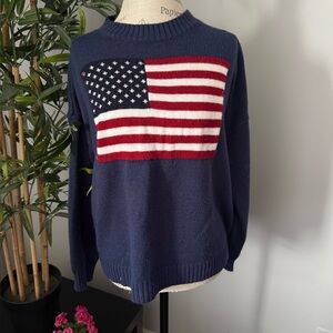 American flag sweater size medium Woman navy blue crew neck vintage